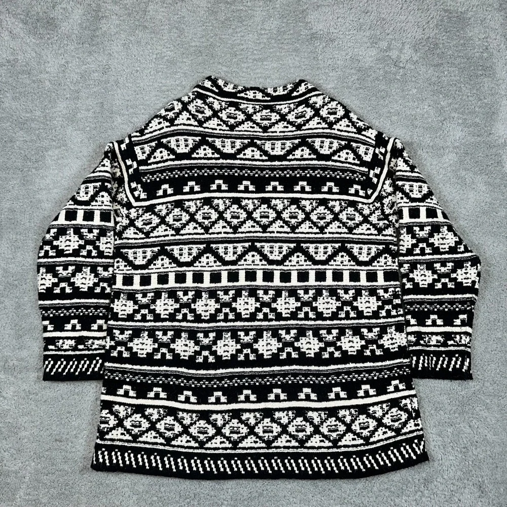 J.JILL Thick Knit Cotton Wool Blend Black & White‎ Pullover Mock Neck Sweater L